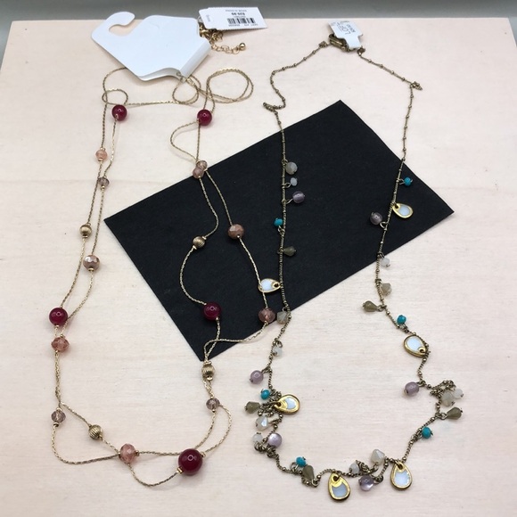 Loft  beaded dainty crystal bead stations long chain necklaces bundle 2 trendy. - Picture 1 of 6